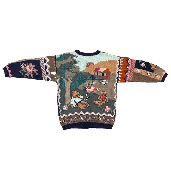 Vintage 90s Together! Knit Cardigan Sweater Teddy Bears Floral Women's S Grandma - Picture 3 of 10